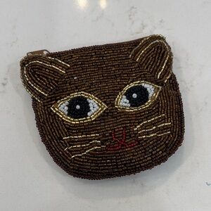 Beaded Cat Coin Purse - Brown